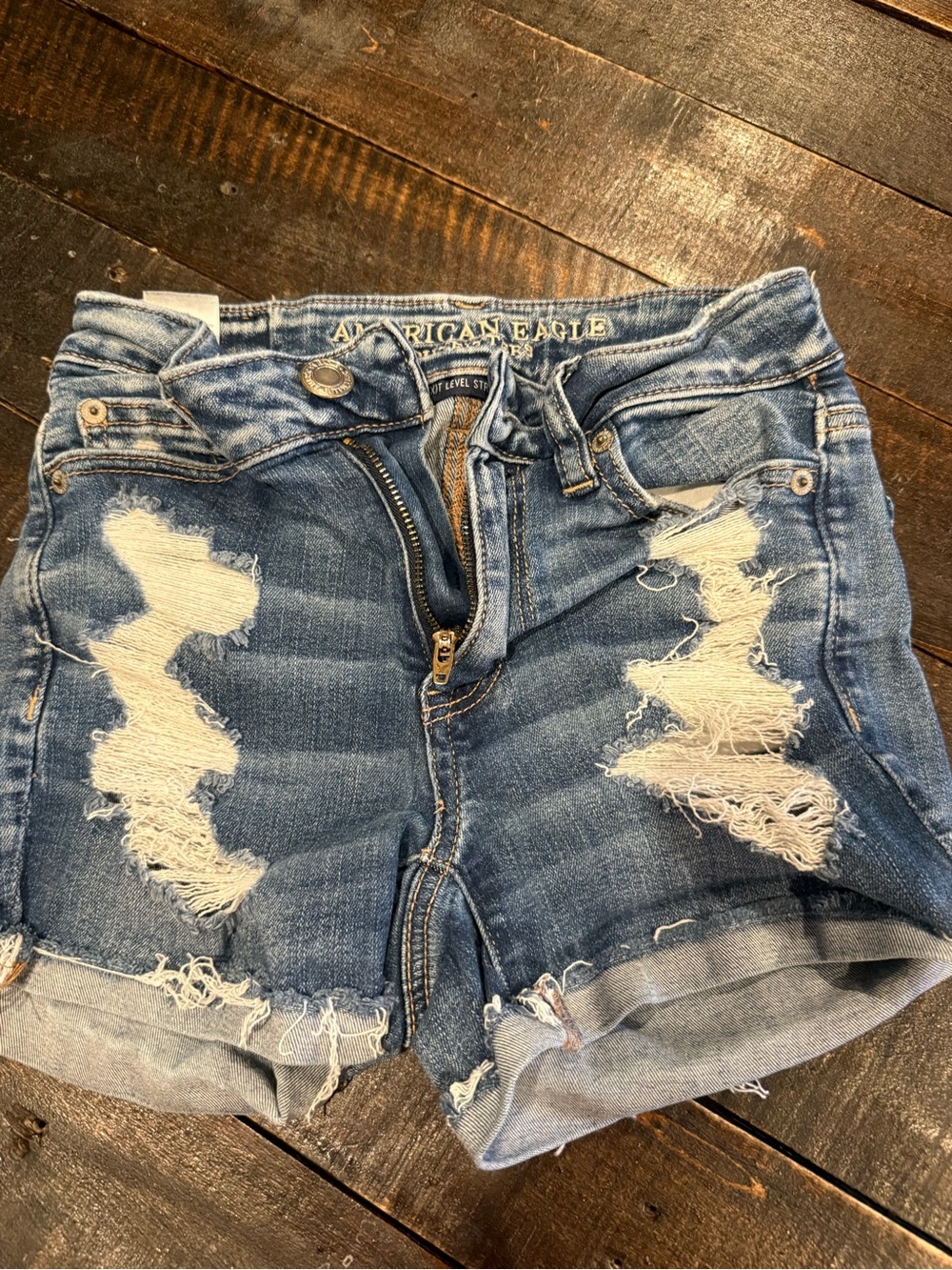 American Eagle Outfitters Women's Distressed Denim Shorts - Blue 0